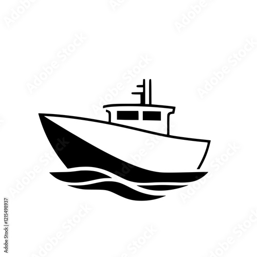 Elegant Boat on Calm Waters: A Nautical Illustration. Perfect for travel, marine, and nautical themes.  Evokes serenity and adventure.