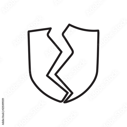 Broken shield icon Outline set in black and white color