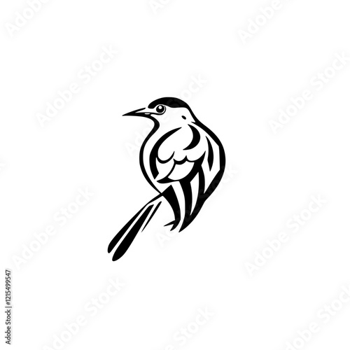 Elegant Black and White Bird Vector Graphic: Minimalist Avian Illustration