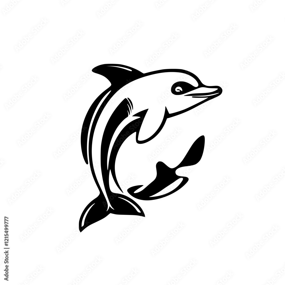 Naklejka premium Majestic Dolphin Leaping: A Black and White Marine Animal Illustration