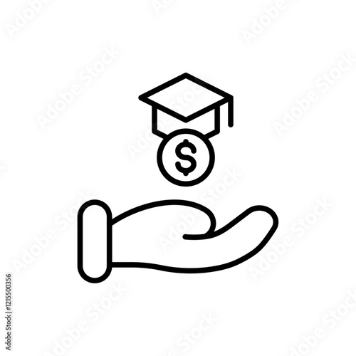 Education cost icon Outline set in black and white color