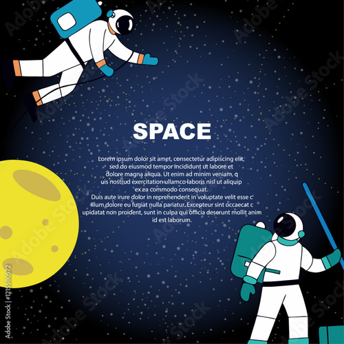 Astronaut is flying in space galaxy cosmos with planets and stars. Exploring missions with no gravity 