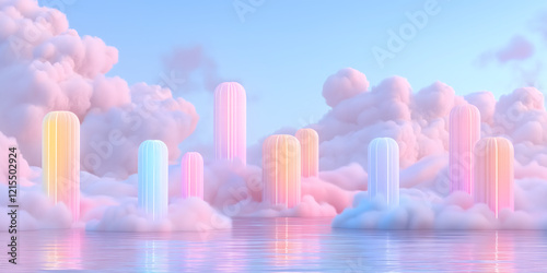 Dreamscape fantasy island with paster color pillars, abstract wallpaper