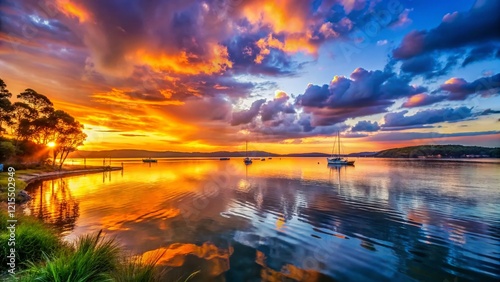 Stunning Lake Macquarie Sunset Panorama: Warners Bay, Wangi Wangi, Speers Point, Bolton photo