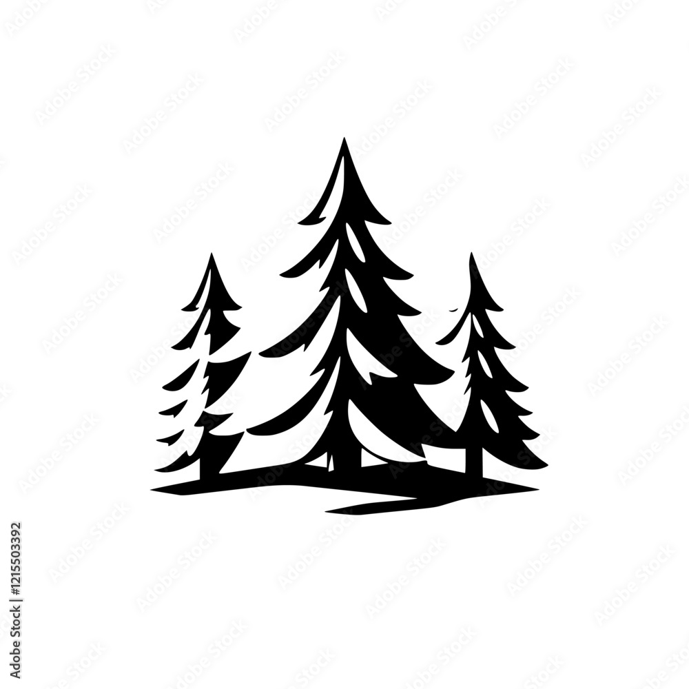 Obraz premium Majestic Pine Trees in the Forest: A Serene Nature Illustration