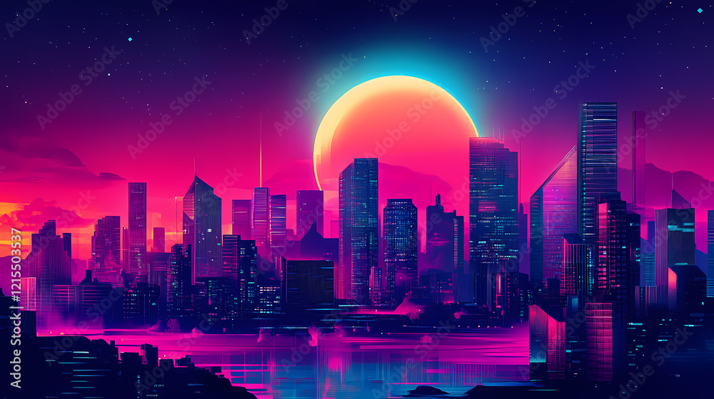 Night falls on a futuristic metropolis; vibrant neon, digital cyberpunk art. Dreamscape Falls. Illustration Night falls on a futuristic metropolis; vibrant neon, digital cyberpunk art. Dreamscape Falls. Illustration