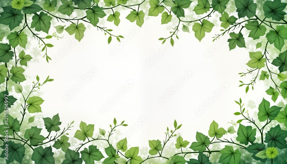 Green vine foliage frame. Botanical design. Natural spring aesthetic. Fresh vibrant green leaves on branches. Empty space in center perfect for graphic elements. Eco-friendly design. Suitable for Green vine foliage frame. Botanical design. Natural spring aesthetic. Fresh vibrant green leaves on branches. Empty space in center perfect for graphic elements. Eco-friendly design. Suitable for