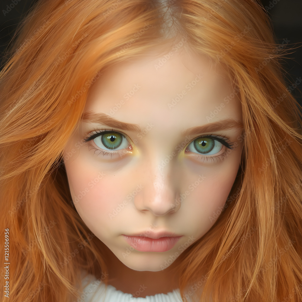 Mujer pelirroja de cabello largo y mirada impactante. Mujer pelirroja de cabello largo y mirada impactante.