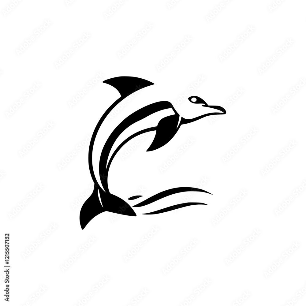 Naklejka premium Elegant Leaping Dolphin Silhouette: A Black and White Vector Graphic