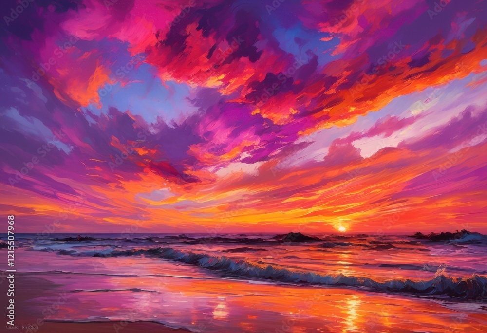 Fototapeta premium captivating sunset horizon brilliant colors dynamic cloud formations striking sky, ambient, artistic, atmospheric, breathtaking, brightness, chromatic