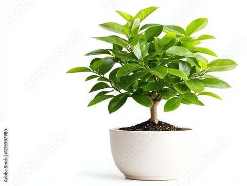Wallpaper Mural A vibrant green potted plant with glossy leaves, displaying its lush foliage. Ideal for home decor, gardening themes, or nature-inspired projects against a white background. Torontodigital.ca
