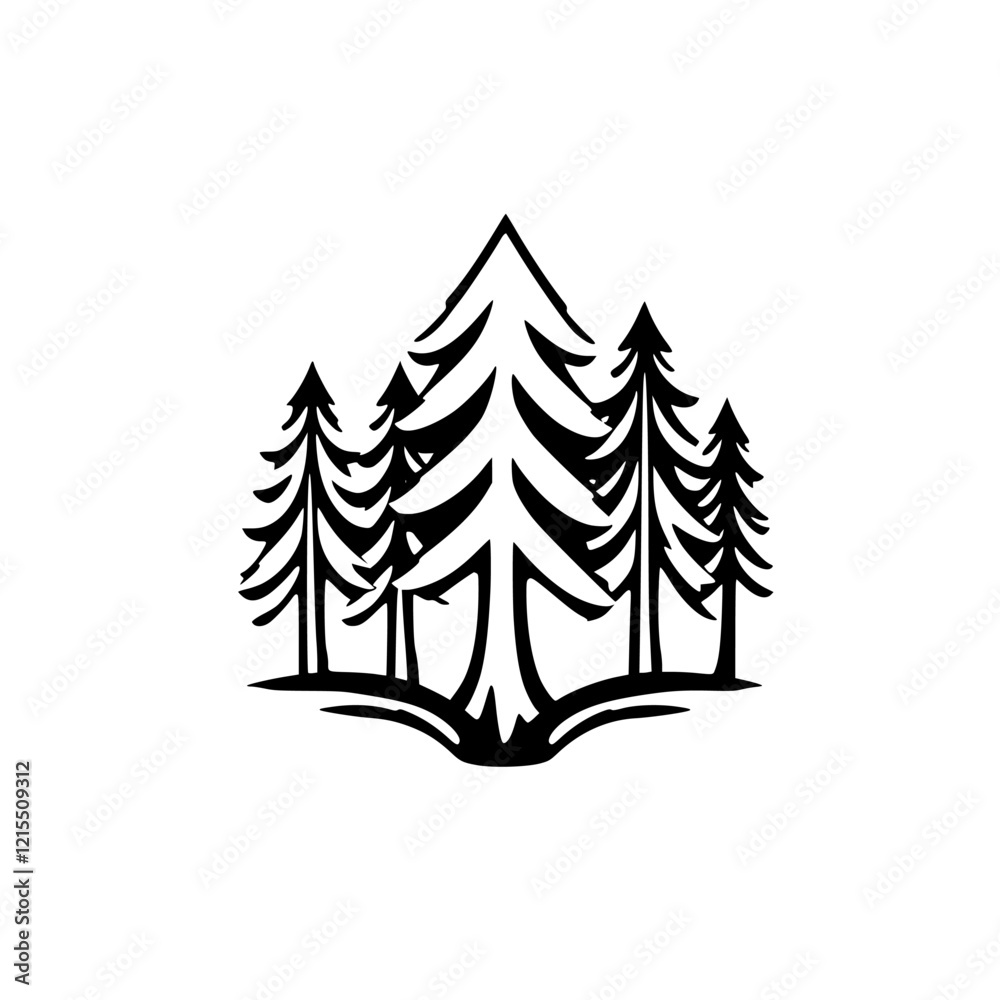 Obraz premium Majestic Evergreen Forest: A Black and White Nature Illustration