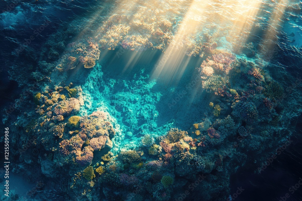 Fototapeta premium Vibrant underwater scene showcasing circular coral formation ill