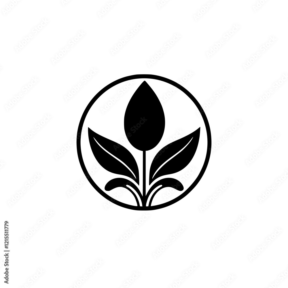 Elegant Black and White Tulip Flower Logo Design: Minimalist Botanical Symbol Elegant Black and White Tulip Flower Logo Design: Minimalist Botanical Symbol