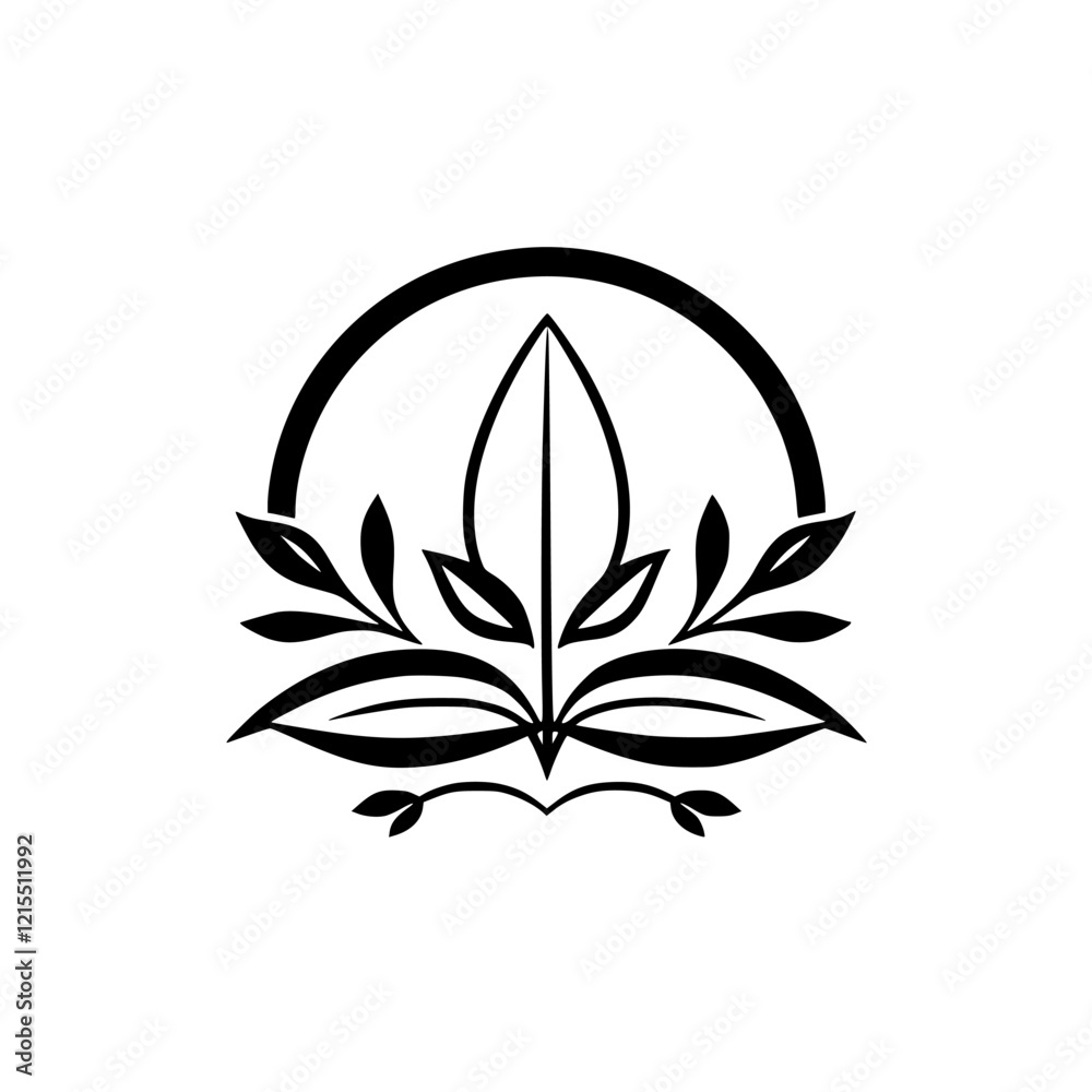 Elegant Botanical Leaf Logo Design: Minimalist Black and White Floral Symbol Elegant Botanical Leaf Logo Design: Minimalist Black and White Floral Symbol