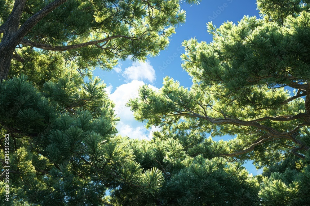 Obraz premium Serene woodland scene glimmering crisp pine needles under dappled sunlight nature photography medium shot tranquil environment