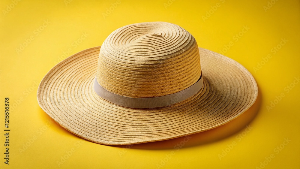 Stylish Summer Straw Hat on Vibrant Yellow Background - Perfect for Fashion Blogs & Websites Stylish Summer Straw Hat on Vibrant Yellow Background - Perfect for Fashion Blogs & Websites