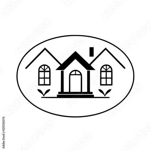 Elegant House Illustration: Simple Home Design, Residential Architecture, Real Estate Property Image