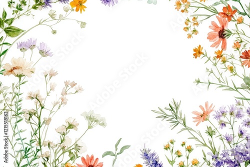 Delicate floral arrangement framing empty space, vibrant colors