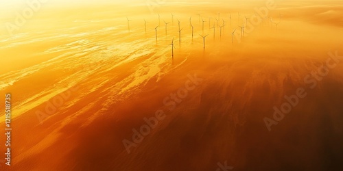 Breathtaking Aerial View of Ocean Wind Turbines at Sunset: Sustainable Energy Meets Nature's Beauty photo