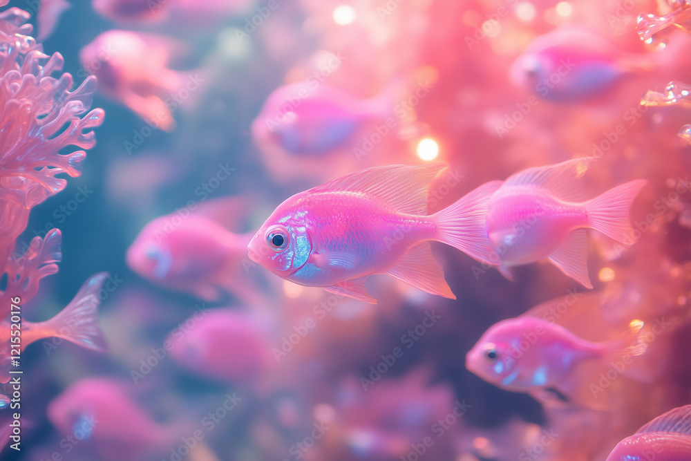 Vibrant Pink Fish Swimming In An Aquarium Vibrant Pink Fish Swimming In An Aquarium