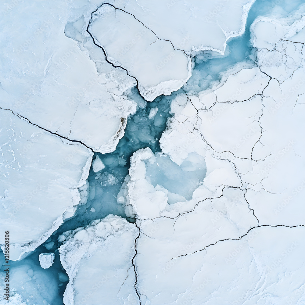 Bird's-Eye View of Cracked Arctic Ice with Meltwater Bird's-Eye View of Cracked Arctic Ice with Meltwater
