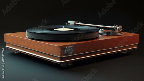 A vinyl record player with a stack of classic records beside it. photo