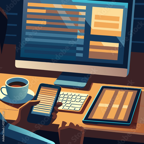 Workplace image. Cartoon style. Vector illustration