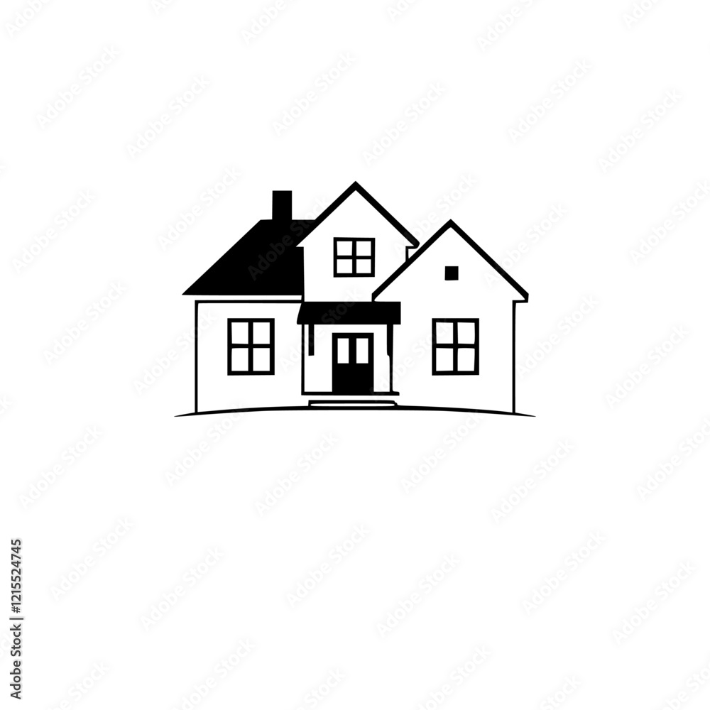 Modern House Architecture: Simple Black and White House Illustration - Real Estate Property Design Modern House Architecture: Simple Black and White House Illustration - Real Estate Property Design