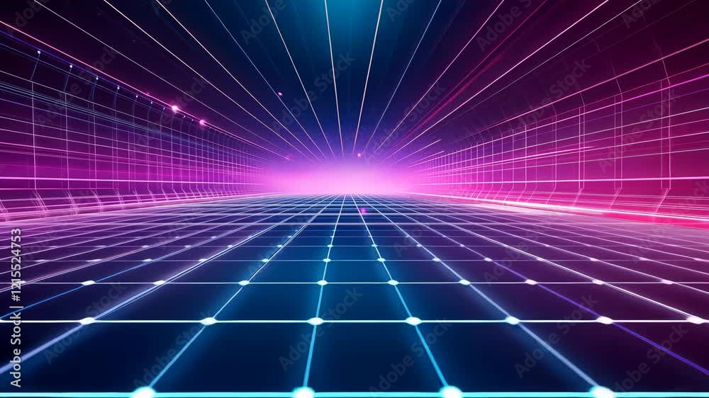Video with a mesmerizing digital creation featuring a futuristic cityscape illuminated by glowing lines in a variety of vibrant colors. The city stretches into the horizon, with captivating orbs Video with a mesmerizing digital creation featuring a futuristic cityscape illuminated by glowing lines in a variety of vibrant colors. The city stretches into the horizon, with captivating orbs