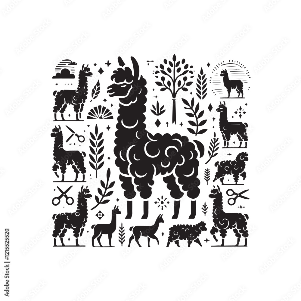 Naklejka premium Black Color Alpaca silhouette design Vector Illustration, Solid White Background (8).eps
