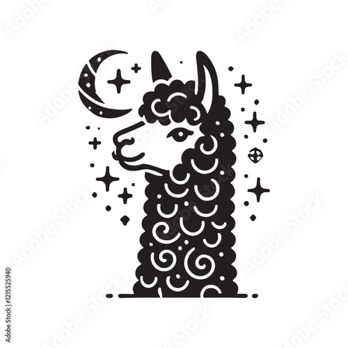 Black Color Alpaca silhouette design Vector Illustration, Solid White Background (12).eps