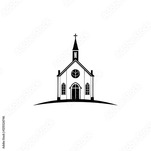 Simple Church Icon: Black and White Church Silhouette Vector Illustration. Perfect for religious websites, brochures, and designs.