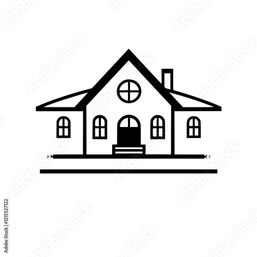 Modern House Exterior Design: Simple Black and White Line Art Illustration of a Residential Building