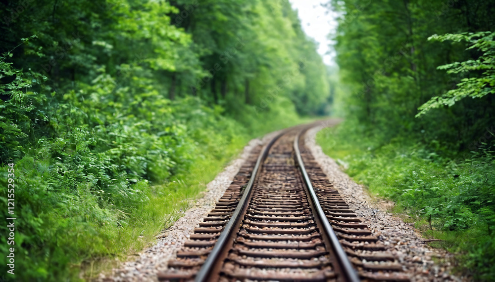 tilt shift nature photography beautiful railway track in forest with vibrant color and lush greenery tilt shift nature photography beautiful railway track in forest with vibrant color and lush greenery