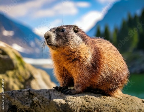 Obraz na płótnie groundhog sitting on a rock w salonie