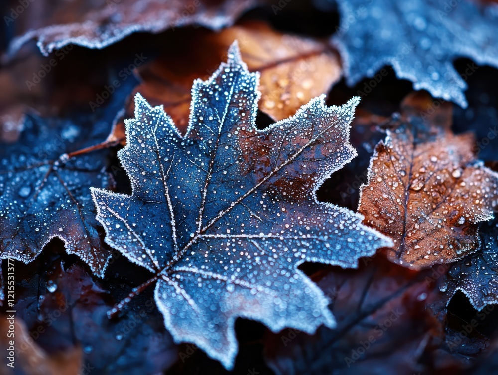 Delicate frost patterns on leaves enchanted twilight landscape nature photography captivating detail lens mythical creatures roaming Delicate frost patterns on leaves enchanted twilight landscape nature photography captivating detail lens mythical creatures roaming
