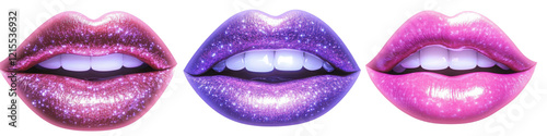 PNG Vibrant glittery pink lips, element set on transparent background
