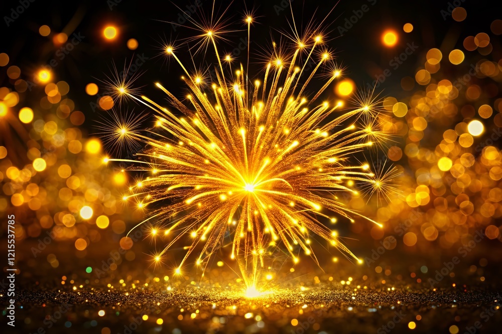 Fototapeta premium Sparkling Golden Fireworks Explosion: Festive Holiday Background for Christmas, New Year, Birthday, Wedding & Diwali
