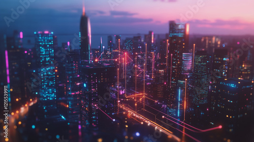 Wallpaper Mural Smart digital Innovation city with connection network reciprocity over the twilight cityscape. of future smart wireless digital city and social media networking systems that connects people with  city Torontodigital.ca