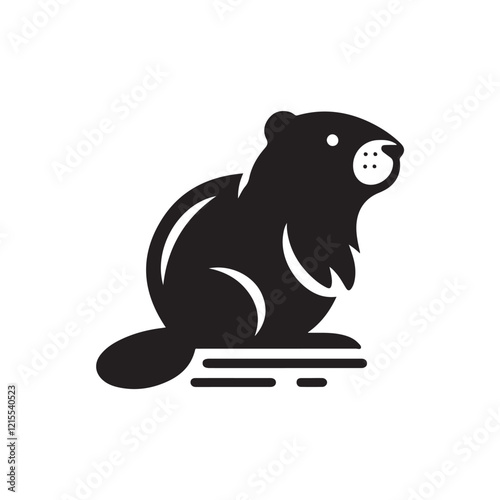 Black Color Beaver silhouette design Vector Illustration, Solid White Background (8).eps