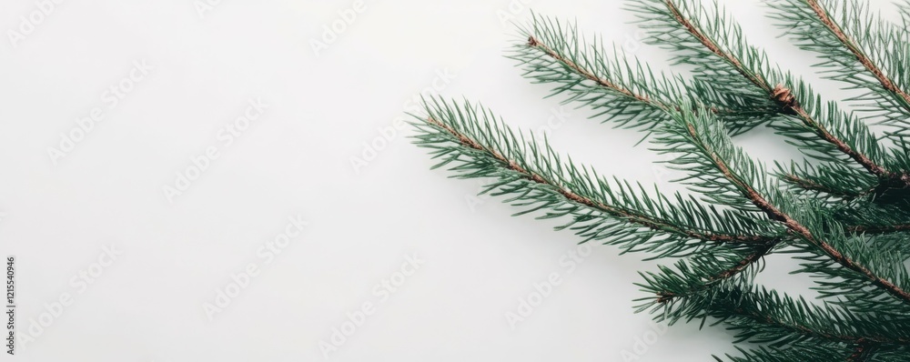 Minimalist pine tree branch on white background Minimalist pine tree branch on white background