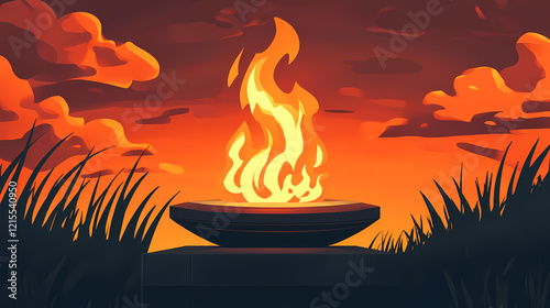 An eternal flame burning at a war memorial. Eternal Flame. Illustration photo