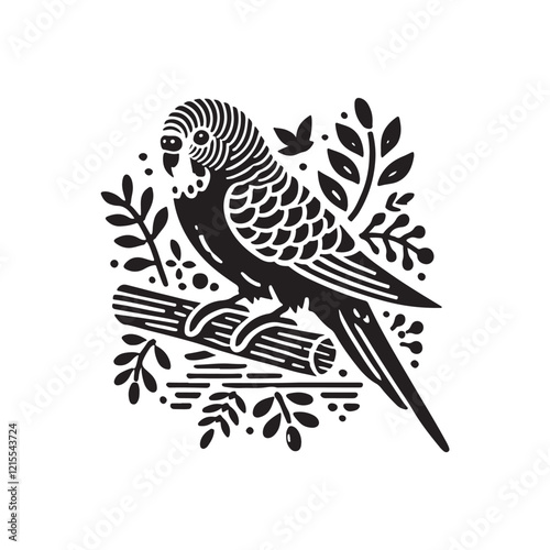 Black Color Budgerigar (Budgie) silhouette design Vector Illustration, Solid White Background (10).eps
