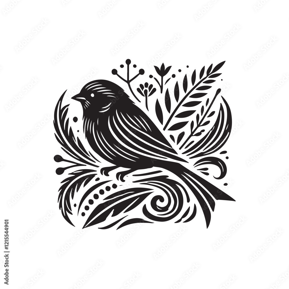 Fototapeta premium Black Color Canary silhouette design Vector Illustration, Solid White Background (7).eps