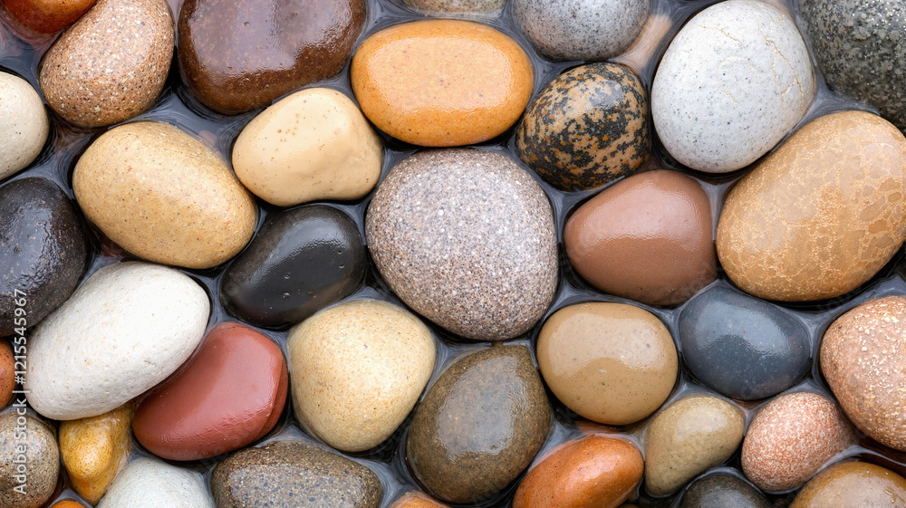 Smooth colored pebbles in water Smooth colored pebbles in water