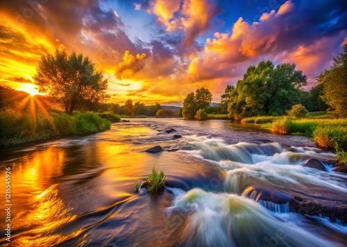 Stunning Sunset River Motionlapse: Golden Hour Candid Photography photo