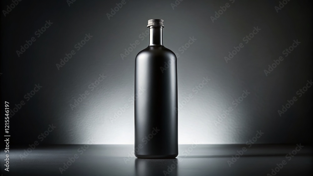 Fototapeta premium Stylish Black Bottle on Gray Background - Minimalist Product Photography