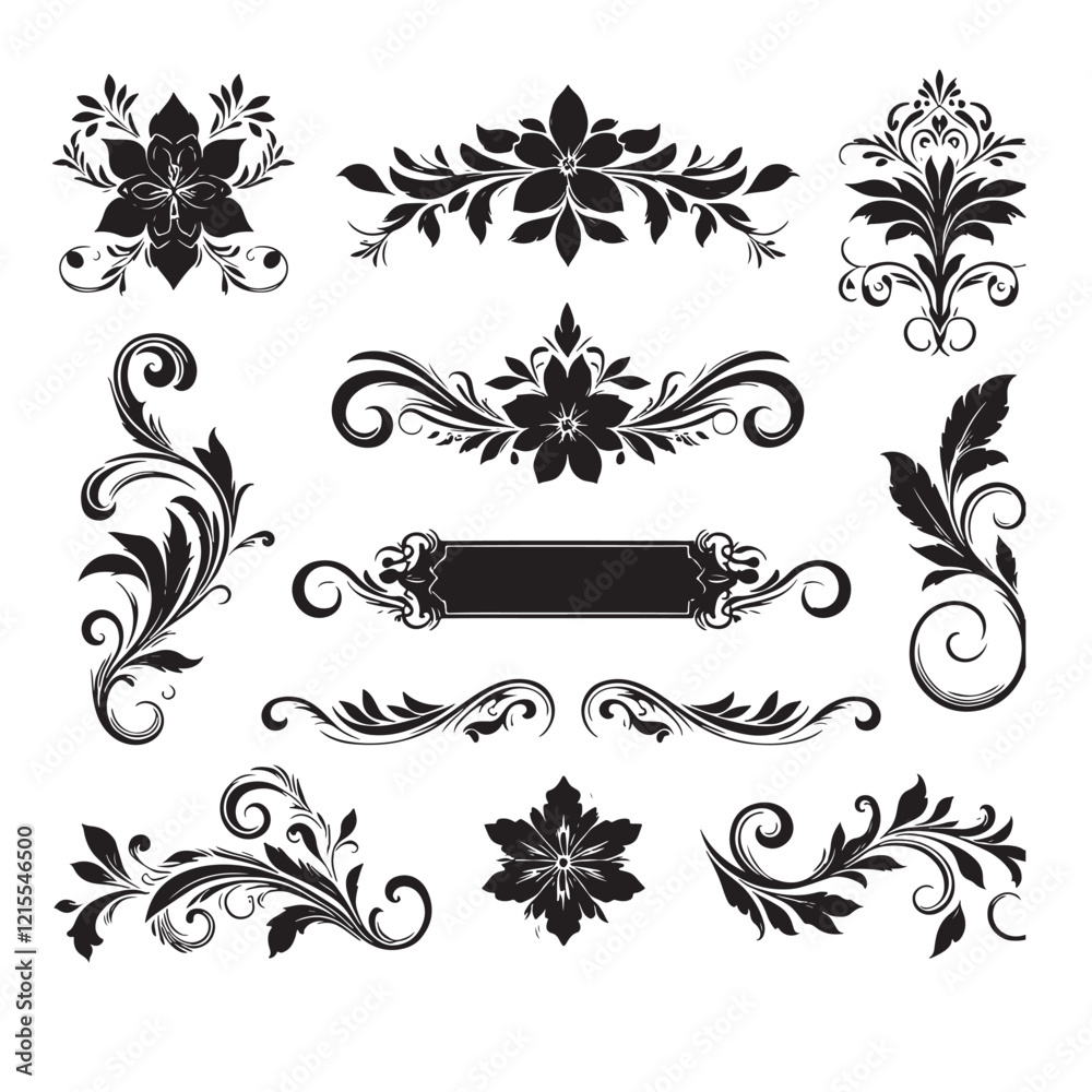 Elegant Heading Floral Design Elements Silhouette Vector on a white background Elegant Heading Floral Design Elements Silhouette Vector on a white background