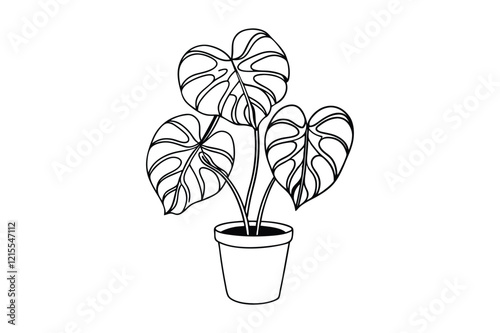 Monstera deliciosa plant in pot silhouette vector, potted plant vector silhouette vector Nature and Interior